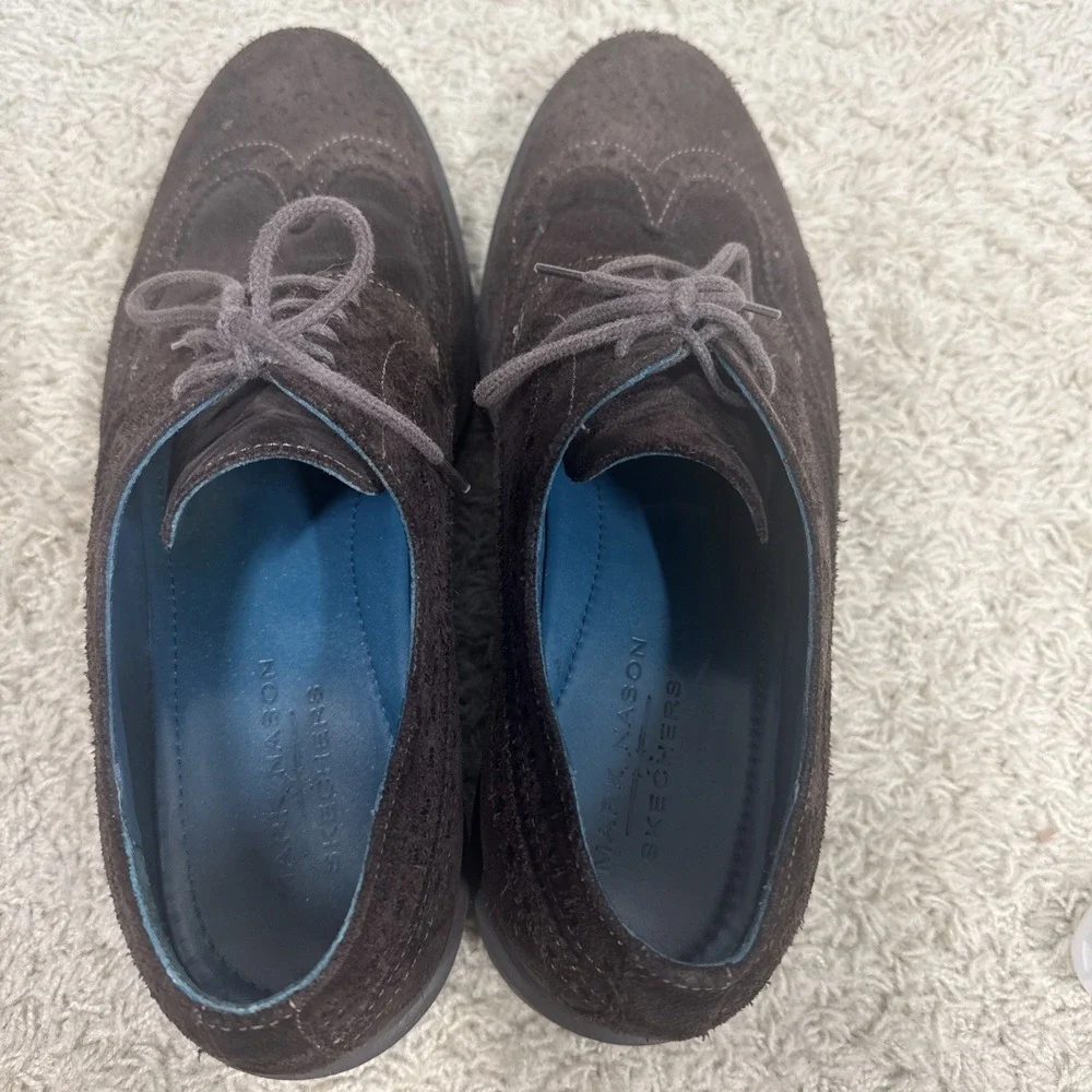 Skechers Mark Nason Brown Suede Wingtip Oxford Shoes Sz 9 Comfort Modern Preppy